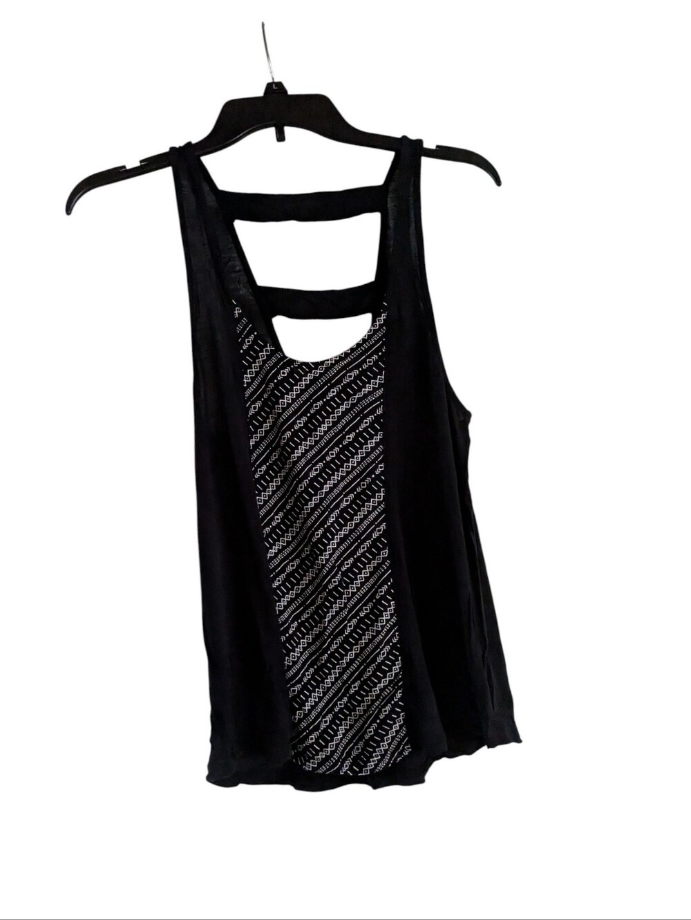 Empyre Black Tank Top with Patterned Front Panel and Strappy Back Size M
